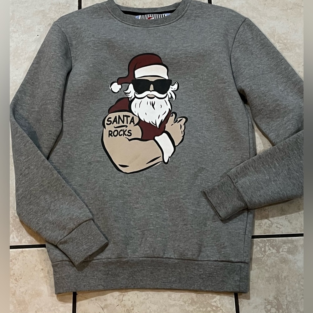 Santa Rocks Graphic Crewneck Sweatshirt Denim & Flower Mens Sz Small